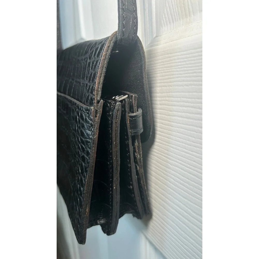 Patricia Nash Crossbody Bag Croc Embossed Black Leather Cross Turn Lock Small